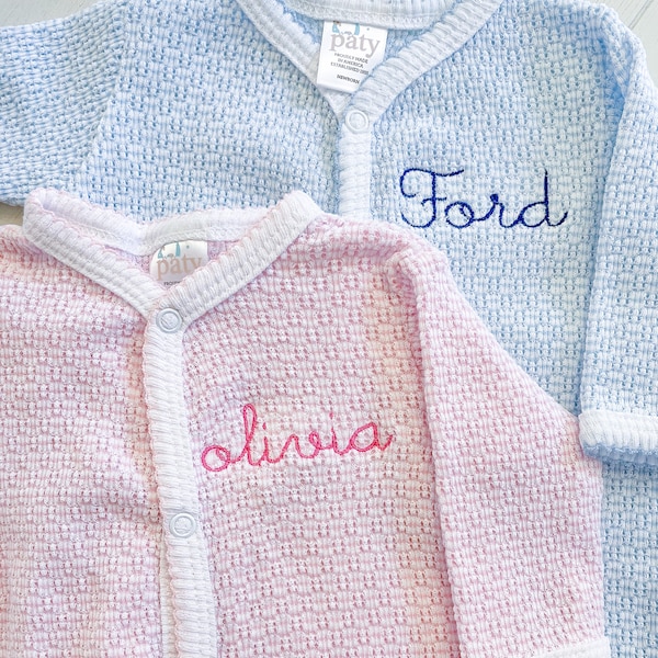 Monogram Baby Outfit, Knit Coming Home Outfit, Picot Trim