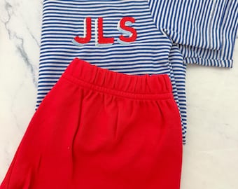 Patriotic Monogram Outfit, Baby Toddler Boy Gift, Short/shirt set