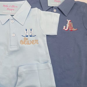 Rodeo polo romper, baby boy rodeo outfit, cowboy boot monogram, houston rodeo, my first rodeo