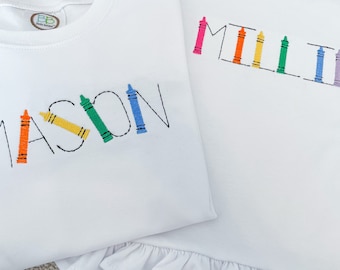 Back to school shirt, back to school monogram shirt, crayon name font shirt