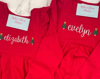 Girls Christmas Monogrammed Twirl Dress, picture outfit, toddler monogram outfit, Monogram christmas dress, birthday gift, monogram dress