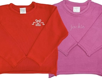 Girls monogram sweatshirt, roll neck monogram sweatshirt