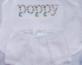 Paty sleeveless top with diaper cover, Monogrammed bloomer set, baby girl outfit