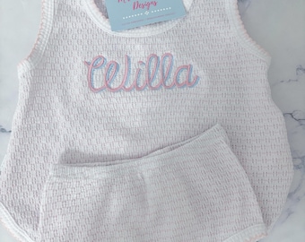 Paty sleeveless top with diaper cover, Monogrammed bloomer set, baby girl outfit