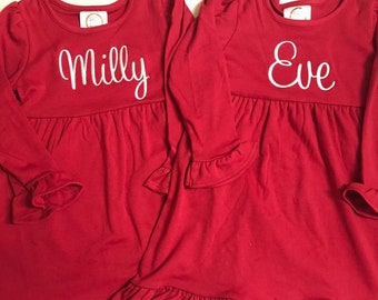 Girls Embroidered Monogram Dress, Knee Length Toddler Outfit