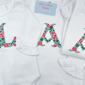 Floral Christmas dress, monogram Christmas shirt, Christmas outfit