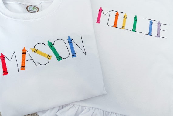 Back to school shirt, back to school monogram shirt, crayon name font shirt