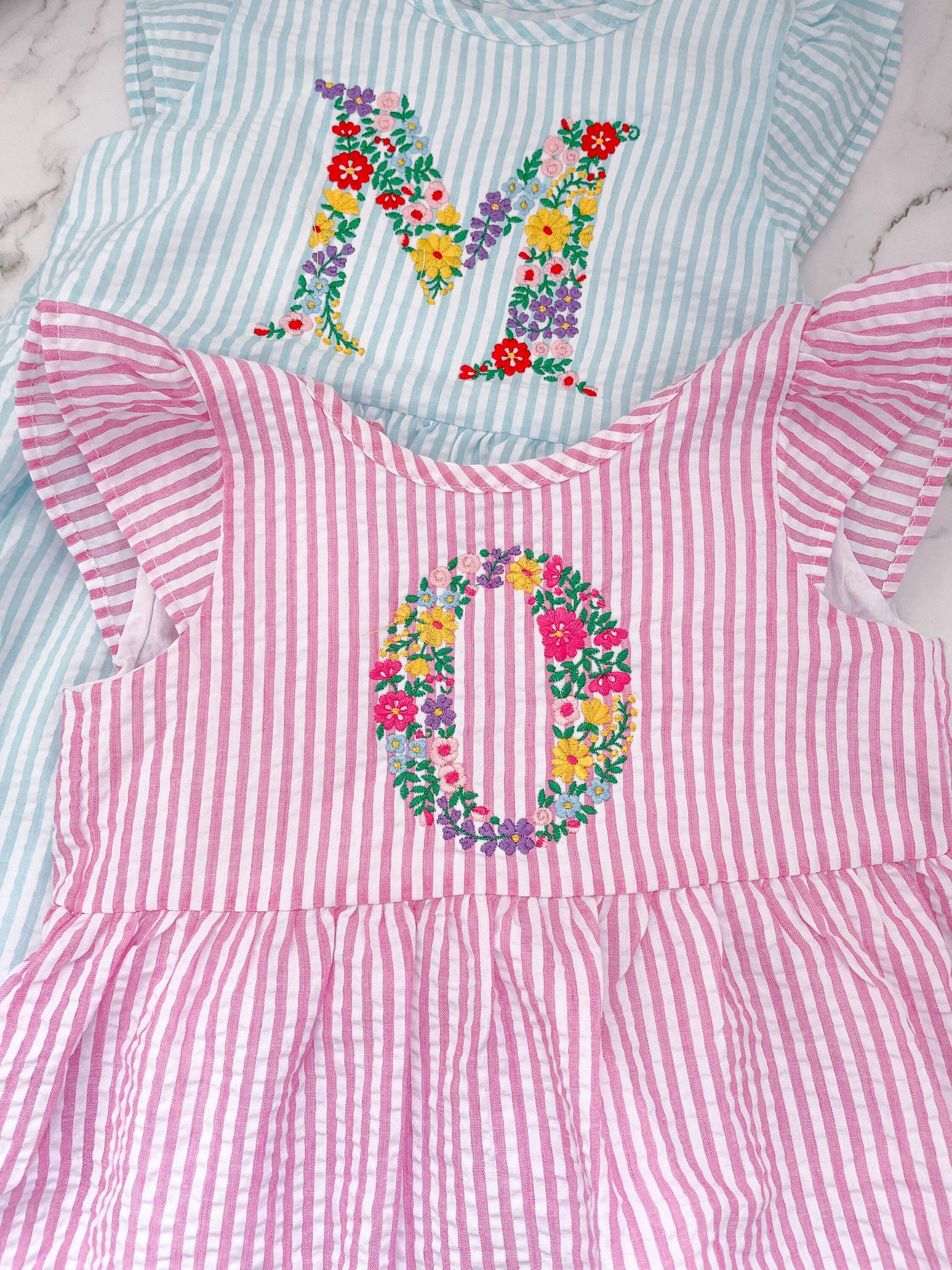 Floral Letter Monogram Striped Dress - Etsy