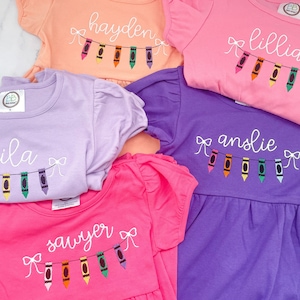 Back to school dress, back to school monogram dress, crayon name font shirt