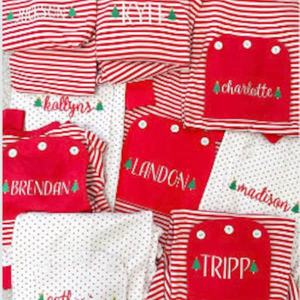 Monogrammed Christmas zip up pjs, monogram Christmas jammies, Christmas pjs, monogram Christmas, Santa pajamas