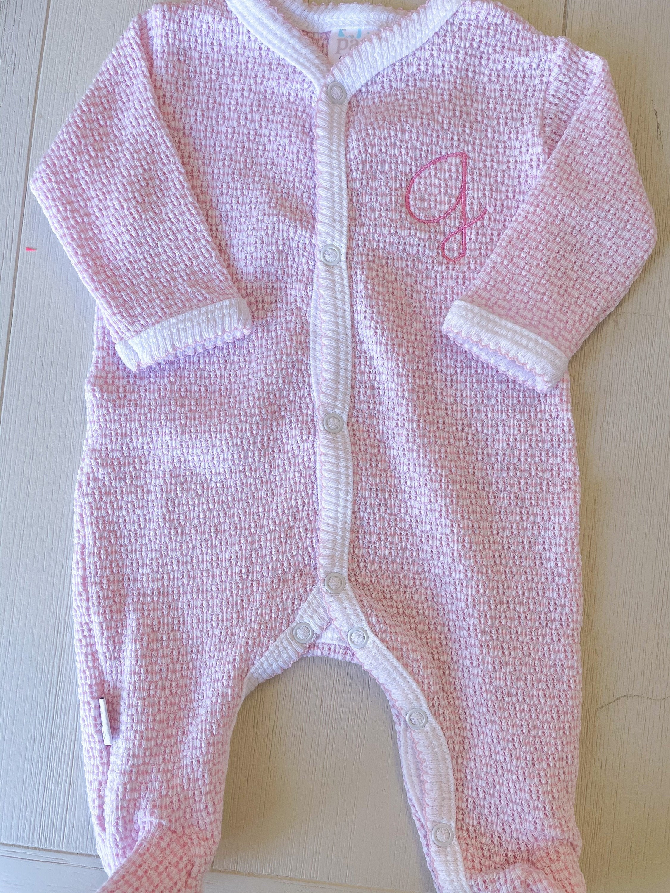 Baby Girl Monogrammed Pajamas, Striped Knit Coming Home Outfit