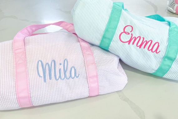 Seersucker monogram duffle bag, Seersucker duffle bag, Monogrammed bag, Personalized duffle, Toddler gift idea