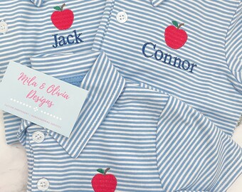 Back to school apple polo, back to school short set, back to school monogram outfit boy