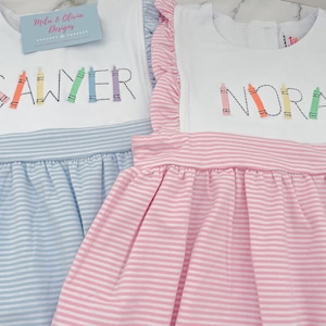 Crayon name monogram dress, Crayon name bubble, monogram back to school dress, first day of school outfit