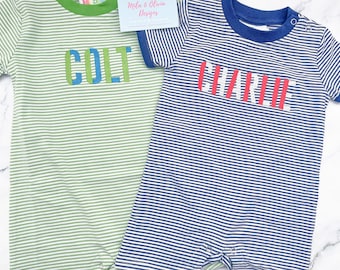 Striped Monogram Romper, Monogrammed Toddler Romper, Polo, Monogram toddler boy gift, Boy romper