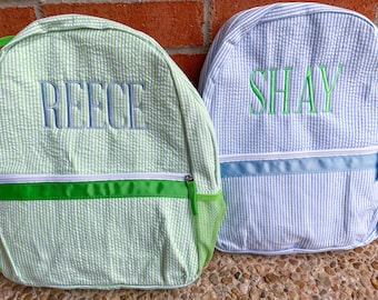 Full size Seersucker Backpack, Seersucker backpack, Monogrammed back pack, Personalized back pack, gift idea, backpack