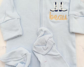 Baby Boy Rodeo Outfit, Cowboy Boots Monogram Zip Onesie