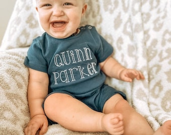 Embroidered Monogram Baby Boy Romper