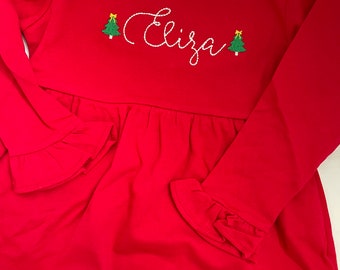 Girls Embroidered Monogram Christmas Dress, Santa Outfit