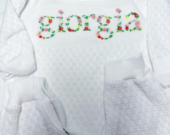 Floral Monogram Baby Gown, Custom Color, Newborn Outfit