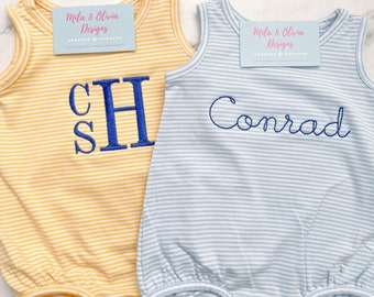 Striped Baby Boy Bubble, Personalized Monogram Outfit