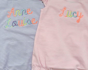 Striped Baby Bubble Romper, Personalized Monogram Outfit