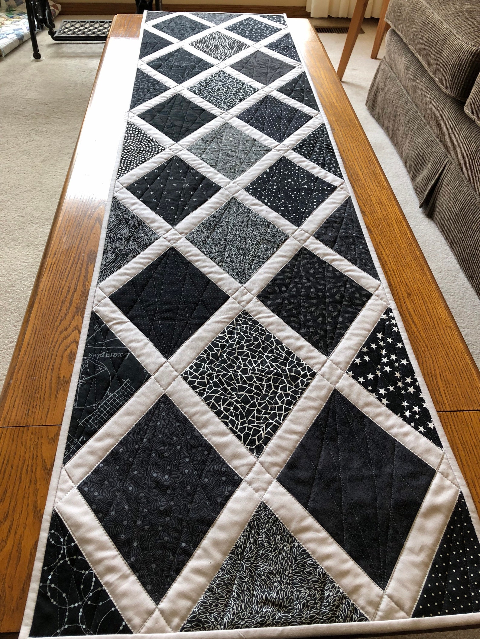 Quilted Black & White Table runner 15.5 x 60.25 inches Etsy