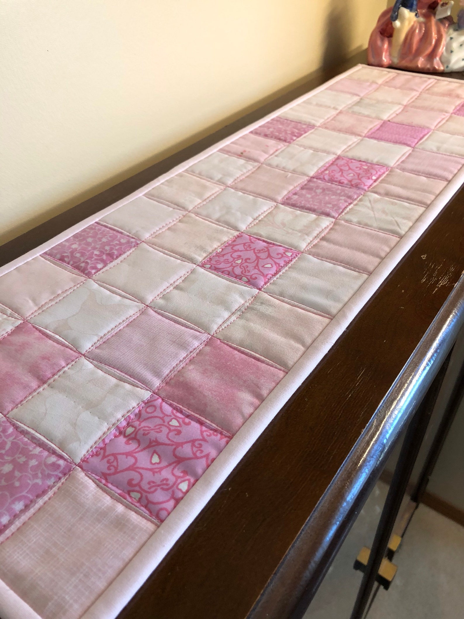 Quilted Light Pink Mini Table Runner 8.75 x 27 in Etsy