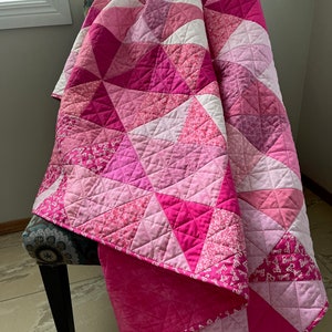 Pink Comfort Quilt half square triangles 60 x 72 inches