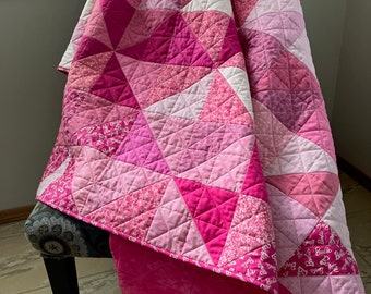 Pink Comfort Quilt half square triangles 60 x 72 inches