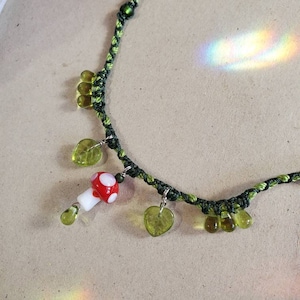 Mushroom Fantasy woodland choker/amanita fly /  fairy necklace/leaf choker/elf jewelry/cottage core jewelry/macrame choker