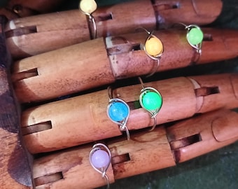 Luminous steel wire wrapped adjustable rings /Glow in the Dark stainless steel rings/adjustable ring/Rave Jewelry