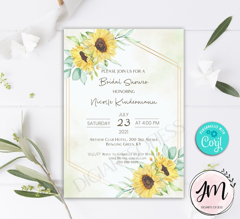 Sunflower Bridal Shower Invitation Sunflowers Invitation Template Floral Bridal Shower Rustic Editable Template Instant