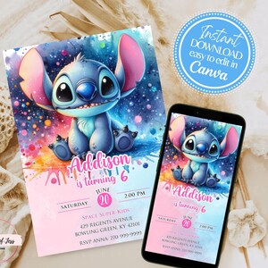 Stitch Birthday Invitation Editable Template | Canva Editable Birthday Invitation | Stitch Birthday Party Invitation | Canva Template 2