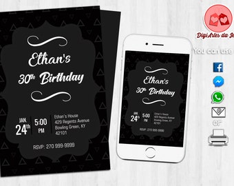 Adult's Birthday Party Invitation - 30th 40th 50th 60th and any age #7889