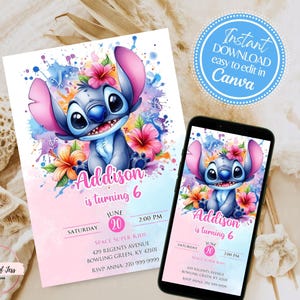 Stitch Birthday Invitation Editable Template | Canva Editable Birthday Invitation | Stitch Birthday Party Invitation | Canva Template 3