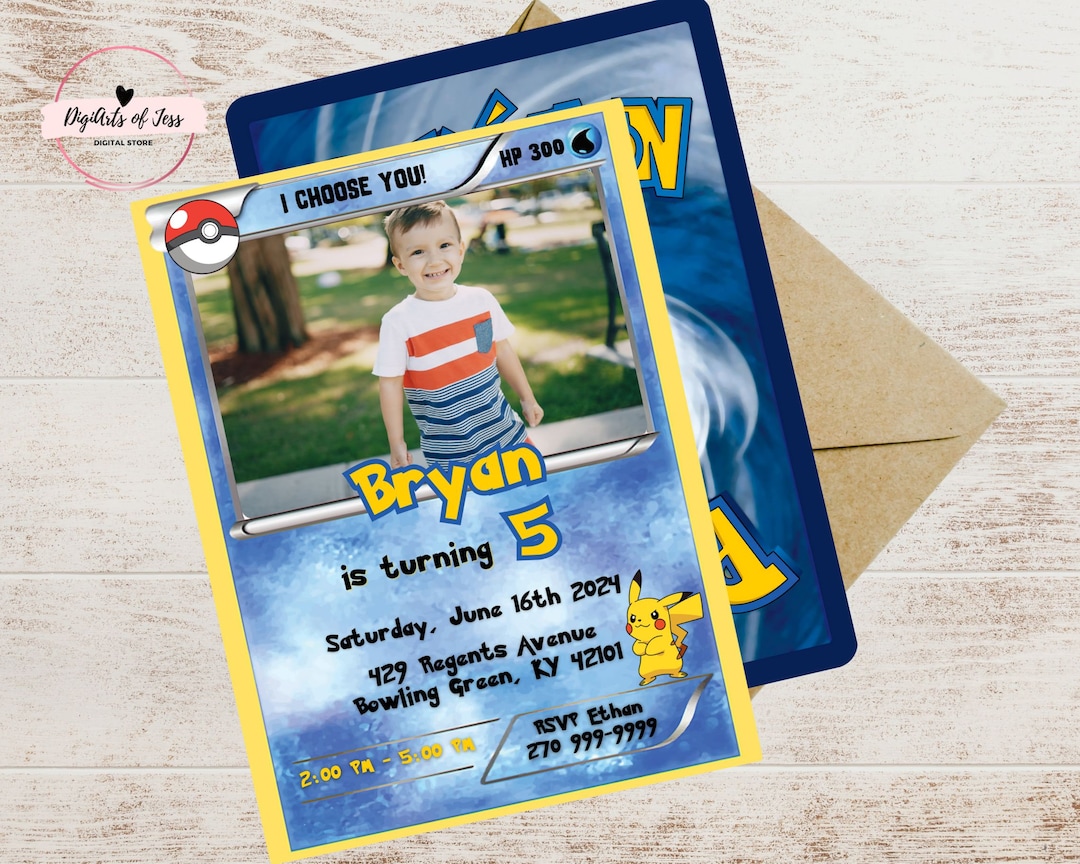 Pokemon Card Invitation Editable Pokemon Birthday Invitation