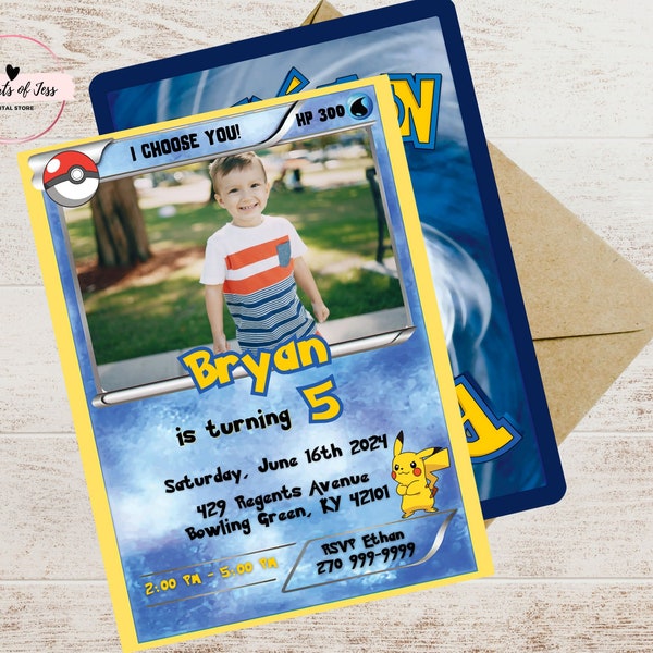 Pokemon Card Invitation | Editable Pokemon Birthday Invitation | Pikachu Birthday Party Invitation | Printable Pokemon Invitation Template 1