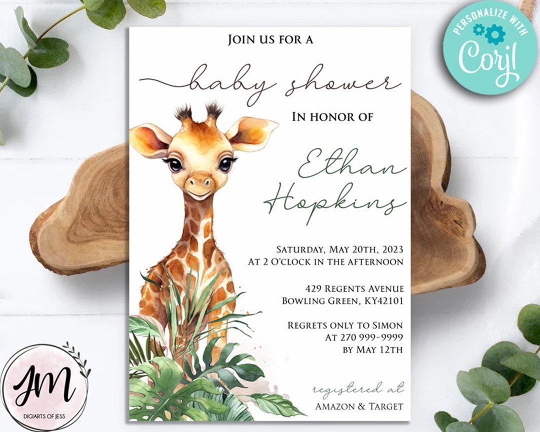 Giraffe Baby Shower Invitation, Giraffe Invitation, Printable 5x7 ...
