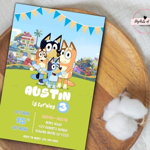 Birthday Invitation | Blue and Bingo Birthday Party Invite | Blue theme party | Editable kids Invitation | Bluey Evite #FI759 CANVA