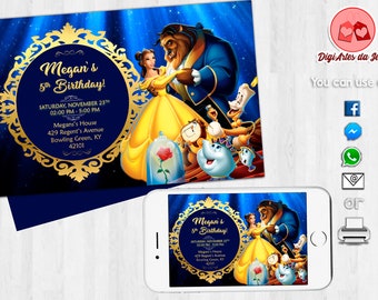 Beauty and the Beast Invitation, Beauty and the Beast, Digital file, Printable file, Beauty and the Beast Birthday Invitation #3490