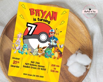 Invitation Pokémon | Faire-part d'anniversaire Pokémon modifiable | Invitation de fête d'anniversaire de Pikachu | Modèle d'invitation Pokemon imprimable 2