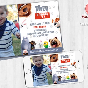 Pets - Secret Life of Pets Invitation, Invitation w/ photo, Pets Party Invitation, Digital file, Printable file, Pets Birthday Invitation #1