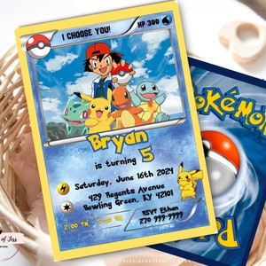 Uitnodiging Pokemonkaart | Bewerkbare Pokemon-verjaardagsuitnodiging | Uitnodiging voor verjaardagsfeestje Pikachu | Afdrukbare Pokemon-uitnodigingssjabloon 4