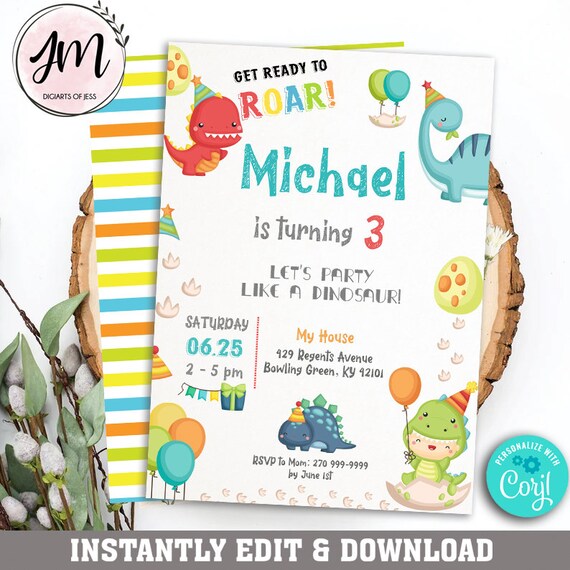 Dinosaur Invitation Dinosaur Birthday Invitation Printable - Etsy