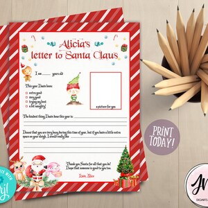 Lista de deseos navideños editable. Carta a Santa Claus. Carta al Polo Norte. Correo de Santa. Nochebuena. Descarga instantánea