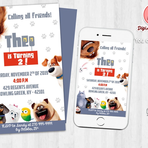 Pets - Secret Life of Pets Invitation, Secret Life of Pets, Pets Party Invitation, Digital file, Printable file, Pets Birthday Invitation #1