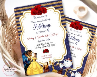 Beauty and the Beast Invitation | Beauty and the Beast | Digital file | Printable file | Beauty and the Beast Birthday Invitation #CANVA (4)