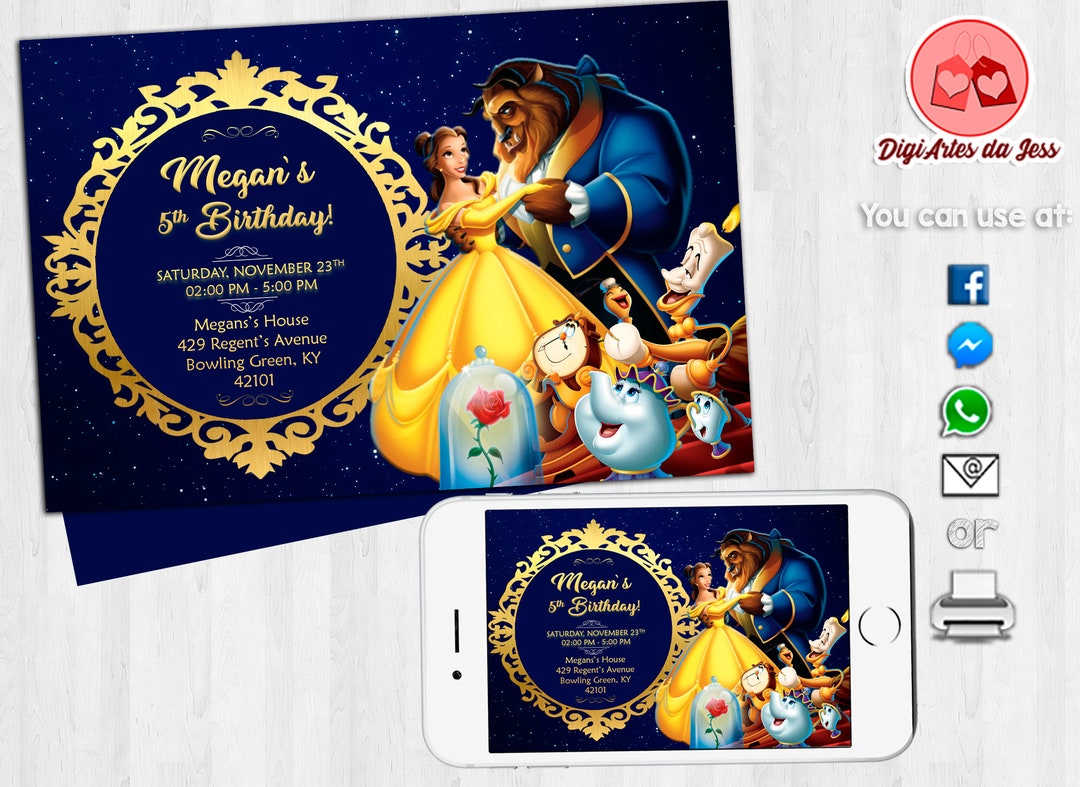 Beauty and the Beast Invitation, Beauty and the Beast, Digital File