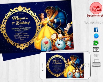 Beauty and the Beast Invitation, Beauty and the Beast, Digital file, Printable file, Beauty and the Beast Birthday Invitation #3489